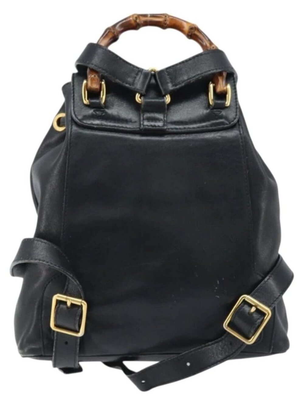 GUCCI Bamboo Backpack Leather Black Gold 003 1705 0030 Auth ka2738 - Picture 3 of 15